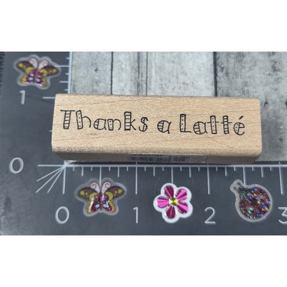 Peddler's Pack Thanks A Latte Stampworks Coffee Rubber Stamp Wood #J29